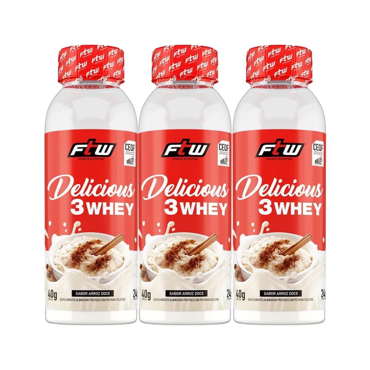 Kit 3X Delicious 3 Whey - 40g Arroz Doce - FTW