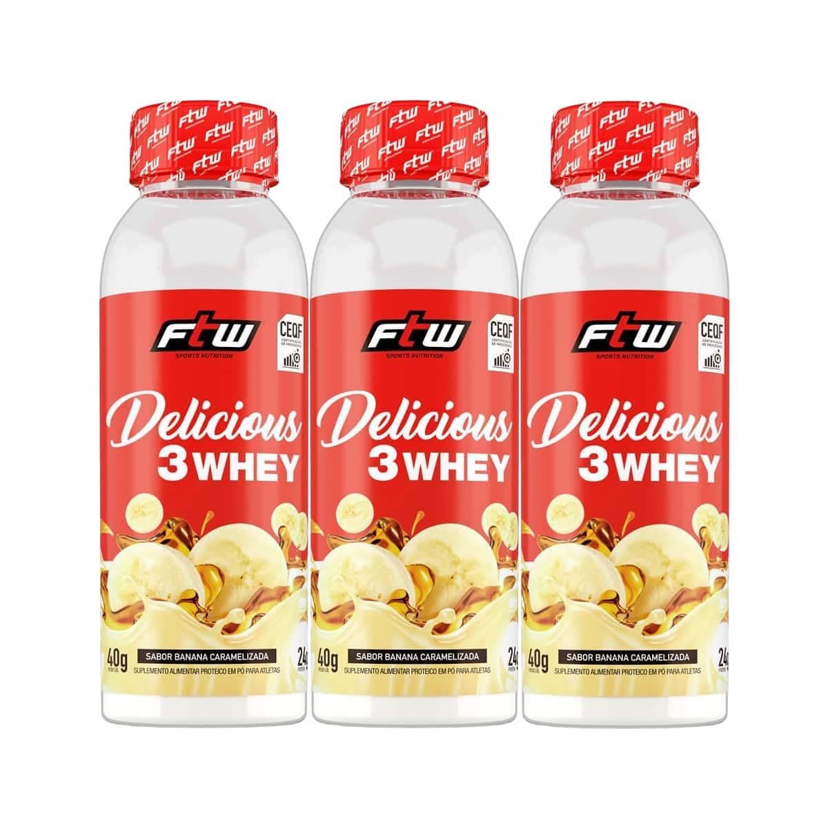 Kit 3X Delicious 3 Whey - 40g Banana Caramelizada - FTW