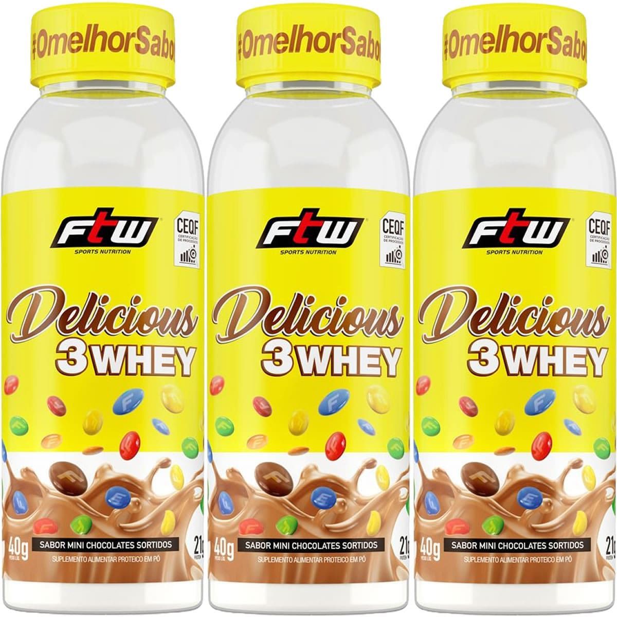 Kit 3X Delicious 3 Whey - 40g Mini Chocolates Sortidos - FTW