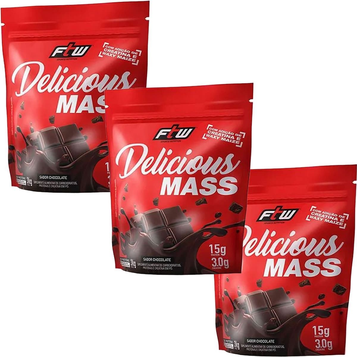 Kit 3X Delicious Mass - 3000g Refil Chocolate - FTW