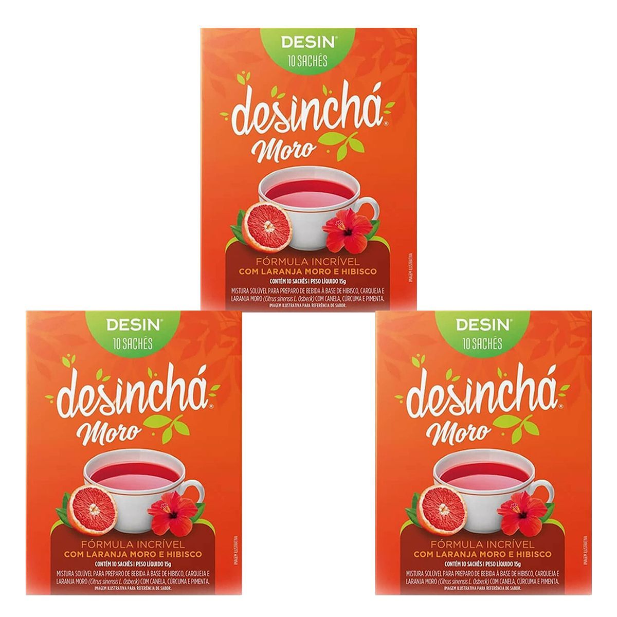 Kit 3X Desincha Moro - 10 Sach�s Laranja Moro e Hibisco - Desinch�