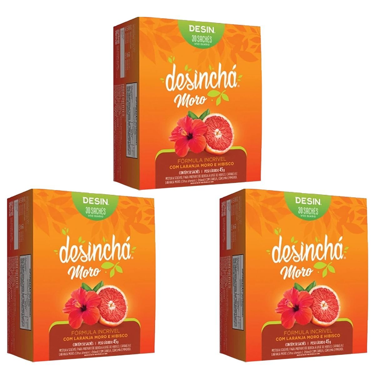 Kit 3X Desincha Moro - 30 Sach�s Laranja Moro e Hibisco - Desinch�