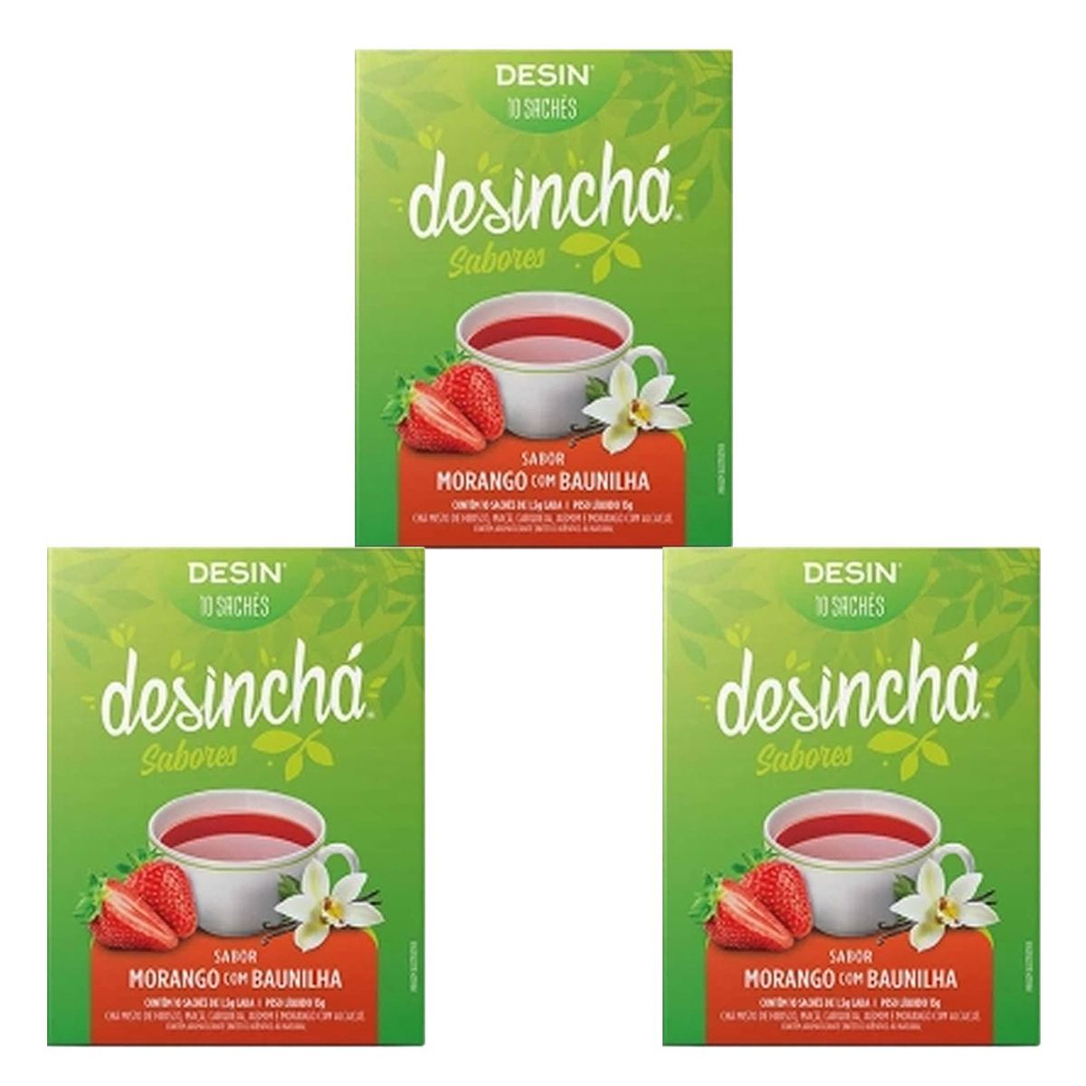 Kit 3X Desinch� Sabores - 10 Sach�s Morango com Baunilha - Desinch�
