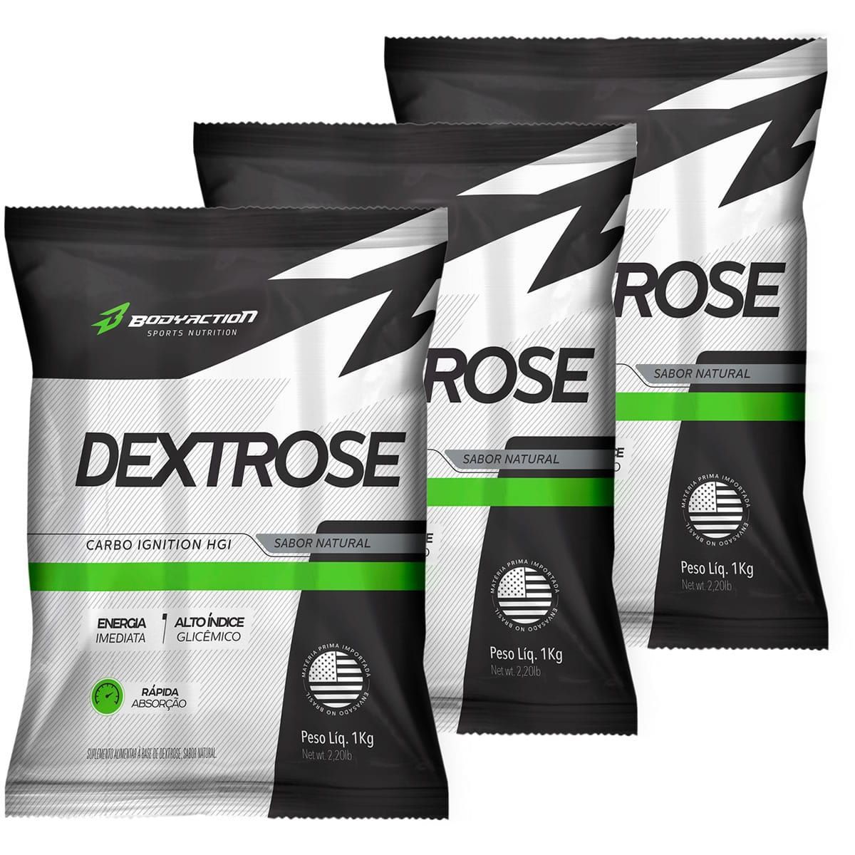 Kit 3X Dextrox (Dextrose) - 1 Kg Natural - BodyAction