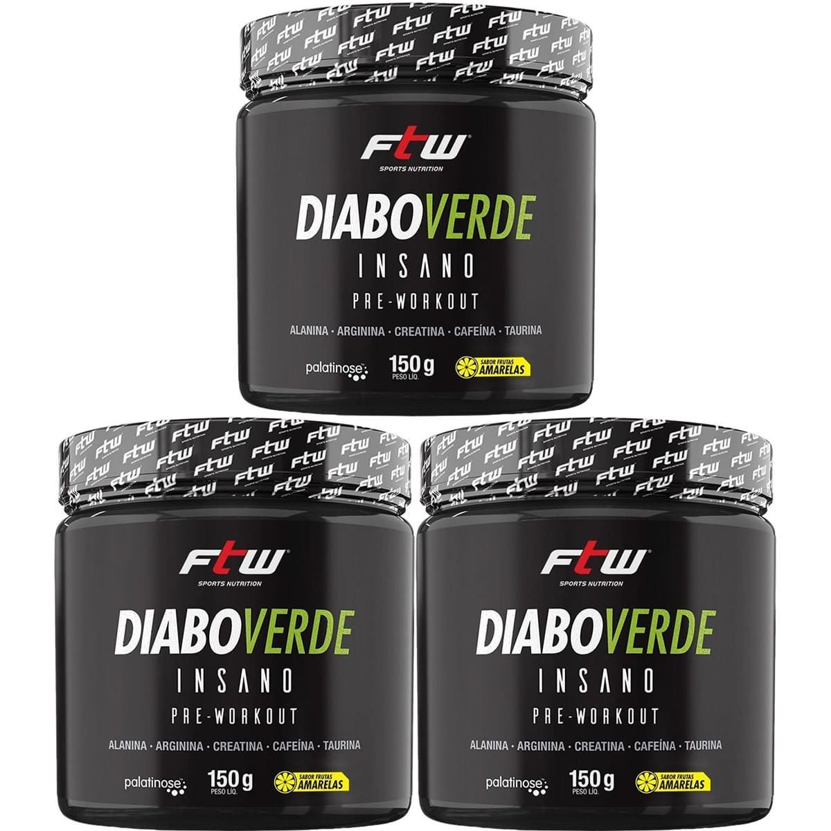 Kit 3X Diabo Verde Insano Pre - Workout - 150g Frutas Amarelas - FTW
