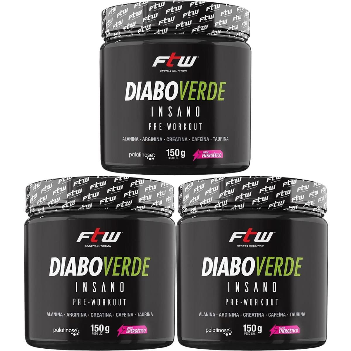 Kit 3X Diabo Verde Insano Pre - Workout - 150g Sabor Energ�tico - FTW
