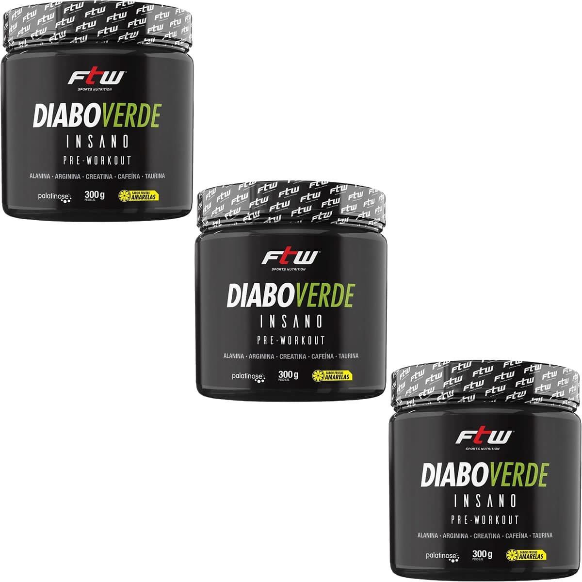 Kit 3X Diabo Verde Insano Pre - Workout - 300g Frutas Amarelas - FTW