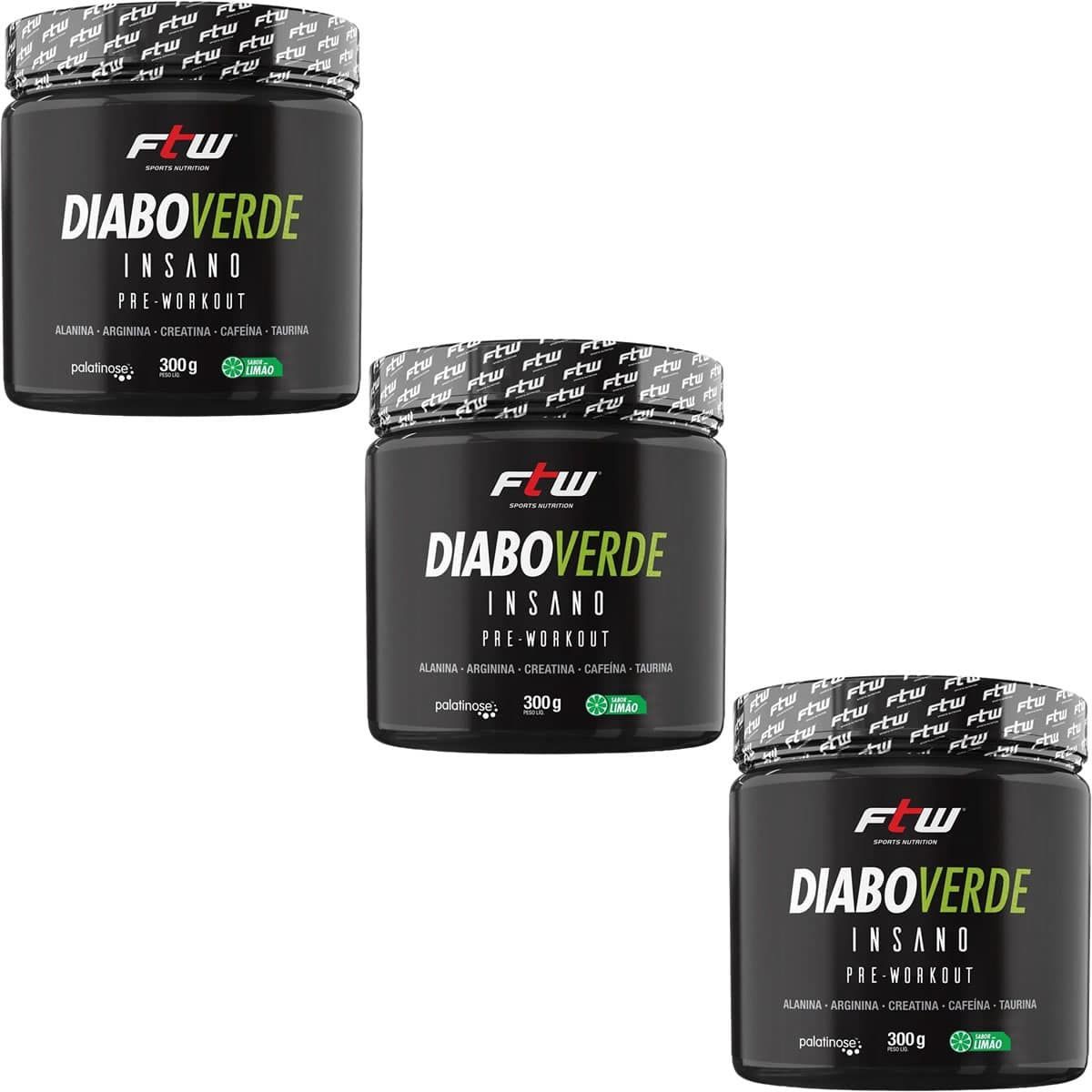 Kit 3X Diabo Verde Insano Pre - Workout - 300g Lim�o - FTW