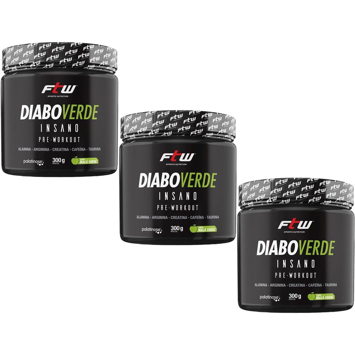 Kit 3X Diabo Verde Insano Pre - Workout - 300g Ma�� Verde - FTW