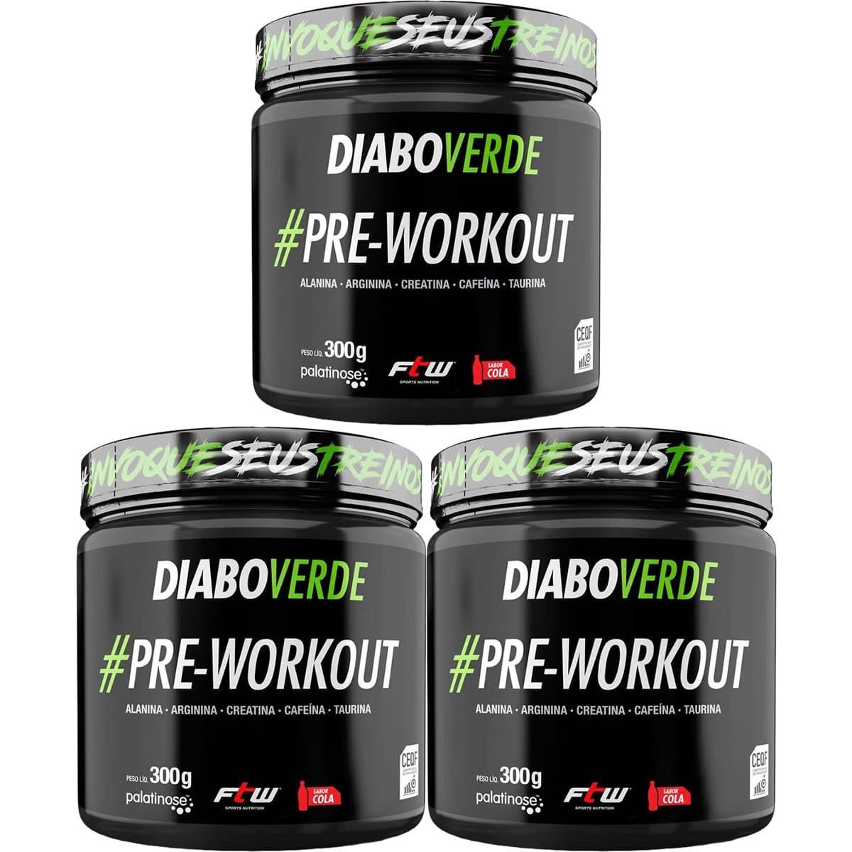 Kit 3X Diabo Verde Pre-Workout - 300g Sabor Cola - FTW