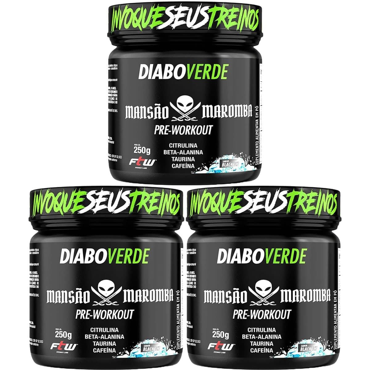 Kit 3X Diabo Verde Pre-Workout Mansao Maromba - 250g Black Ice - FTW