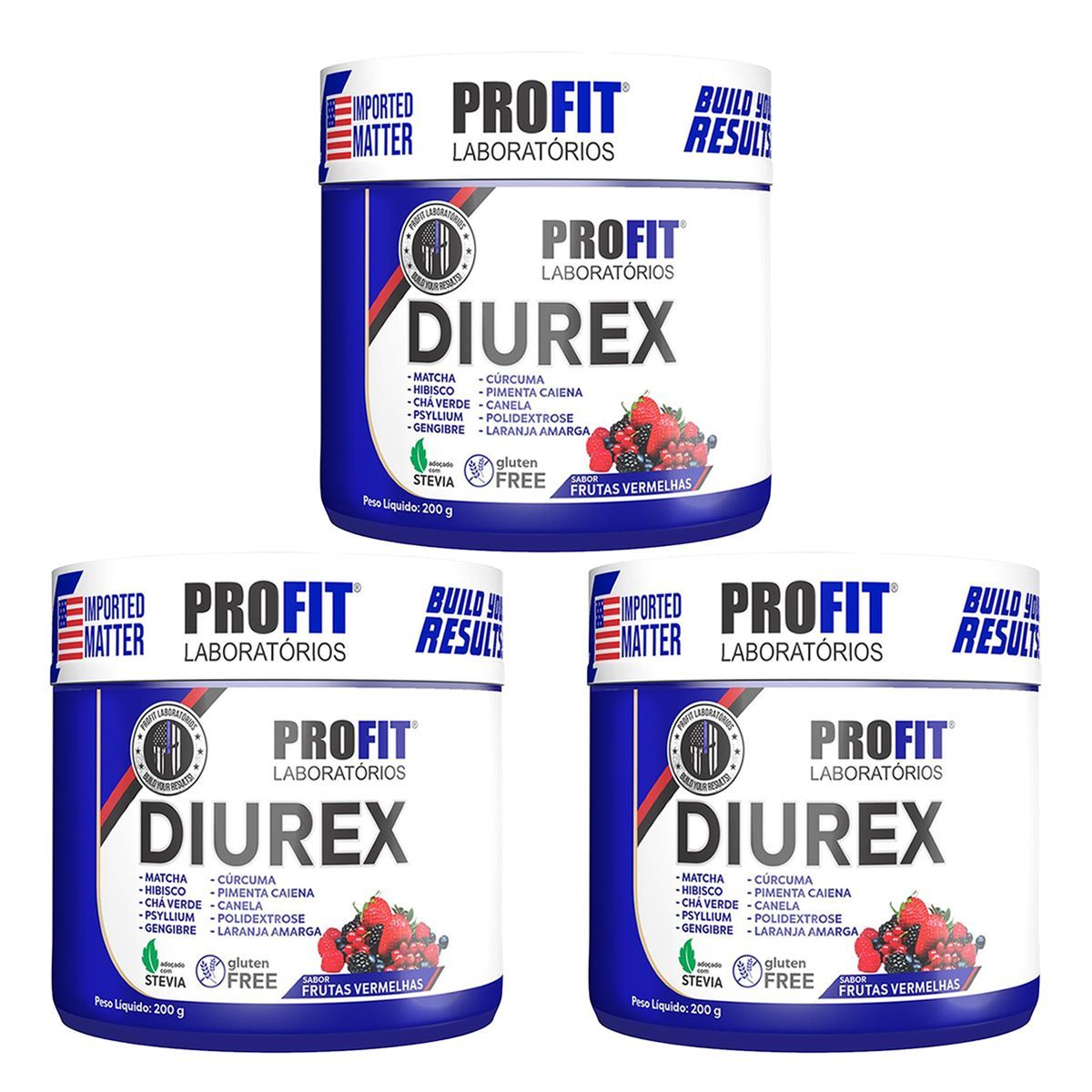 Kit 3X Diurex - 200g Frutas Vermelhas - Profit Laborat�rios