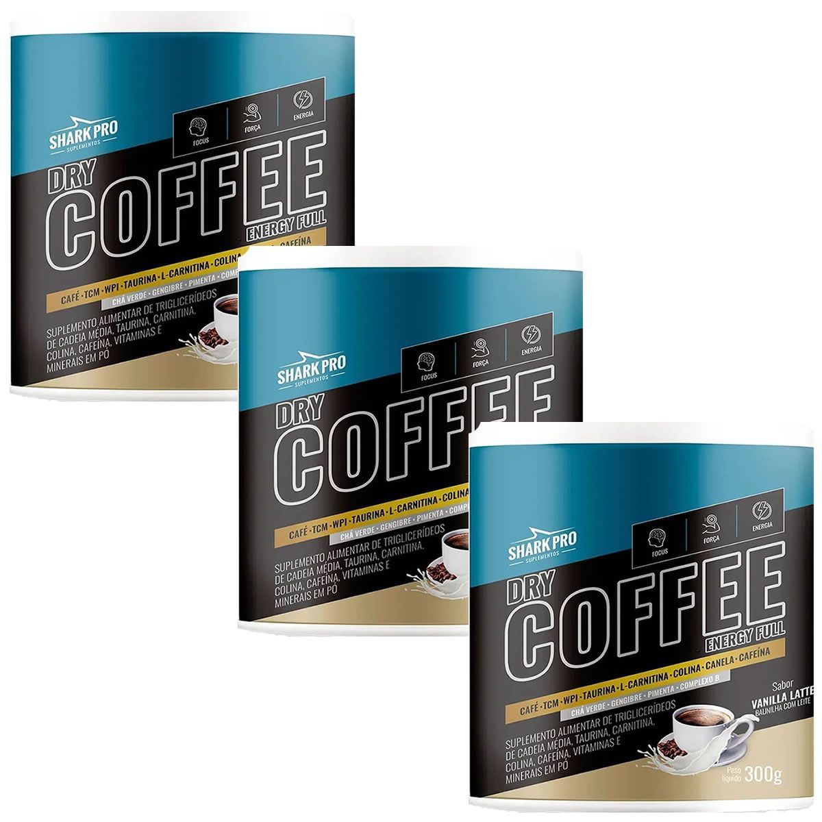 Kit 3X Dry Coffee - 300g Vanilla Latte - Shark Pro