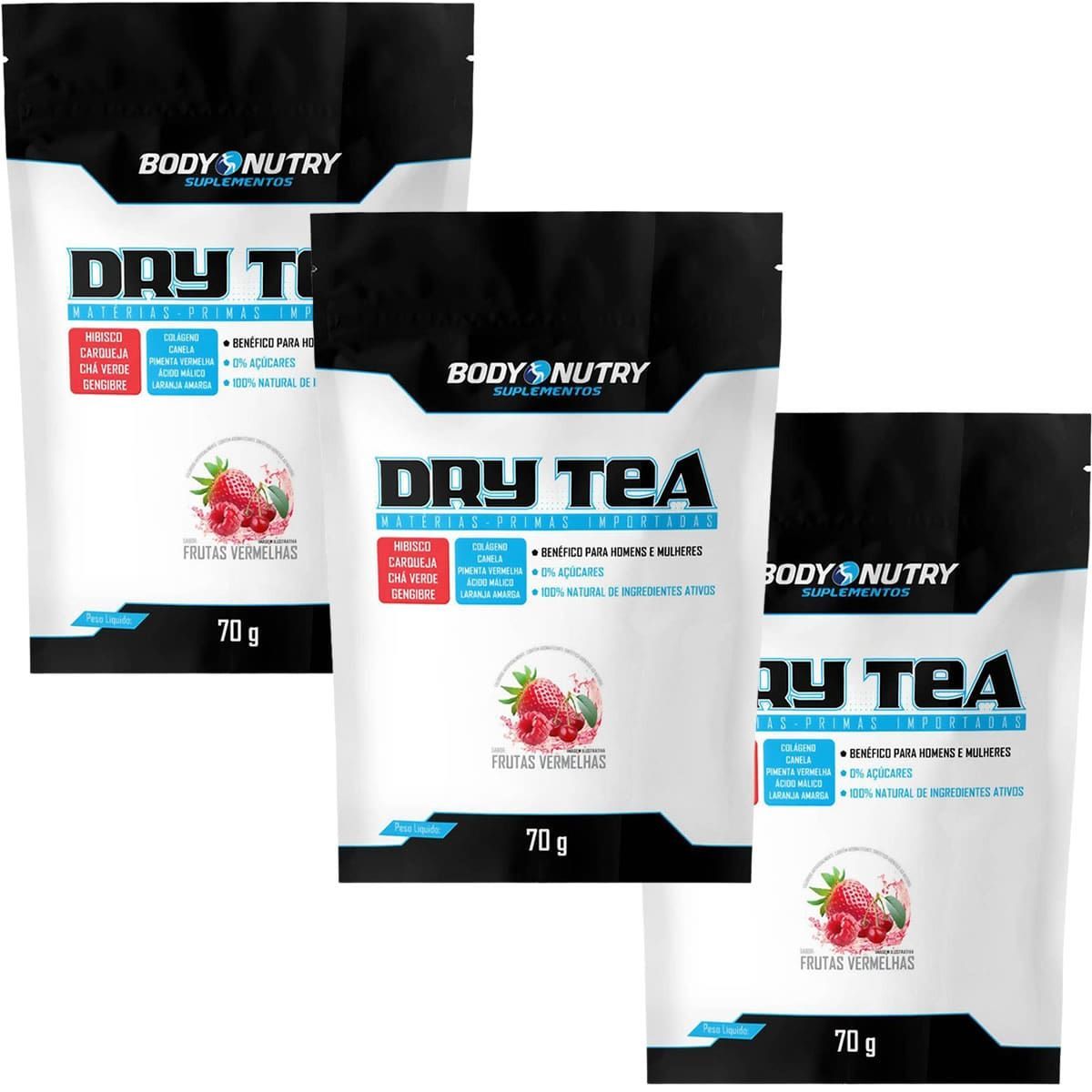 Kit 3X Dry Tea Refil - 70g Frutas Vermelhas - Body Nutry
