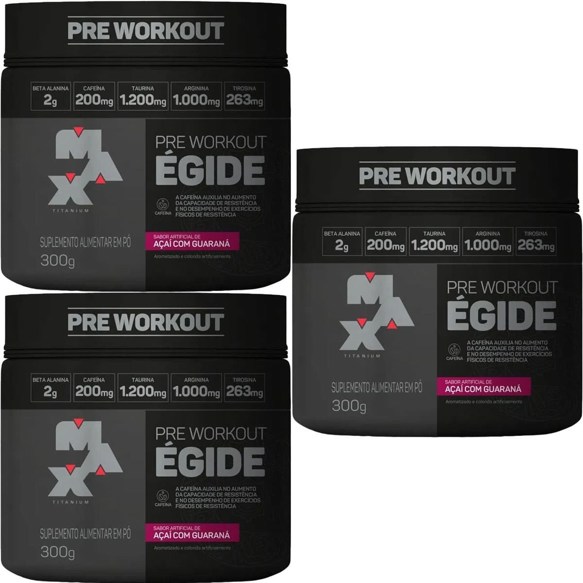 Kit 3X �gide Pre Workout - 300g A�a� Com Guaran� - Max Titanium