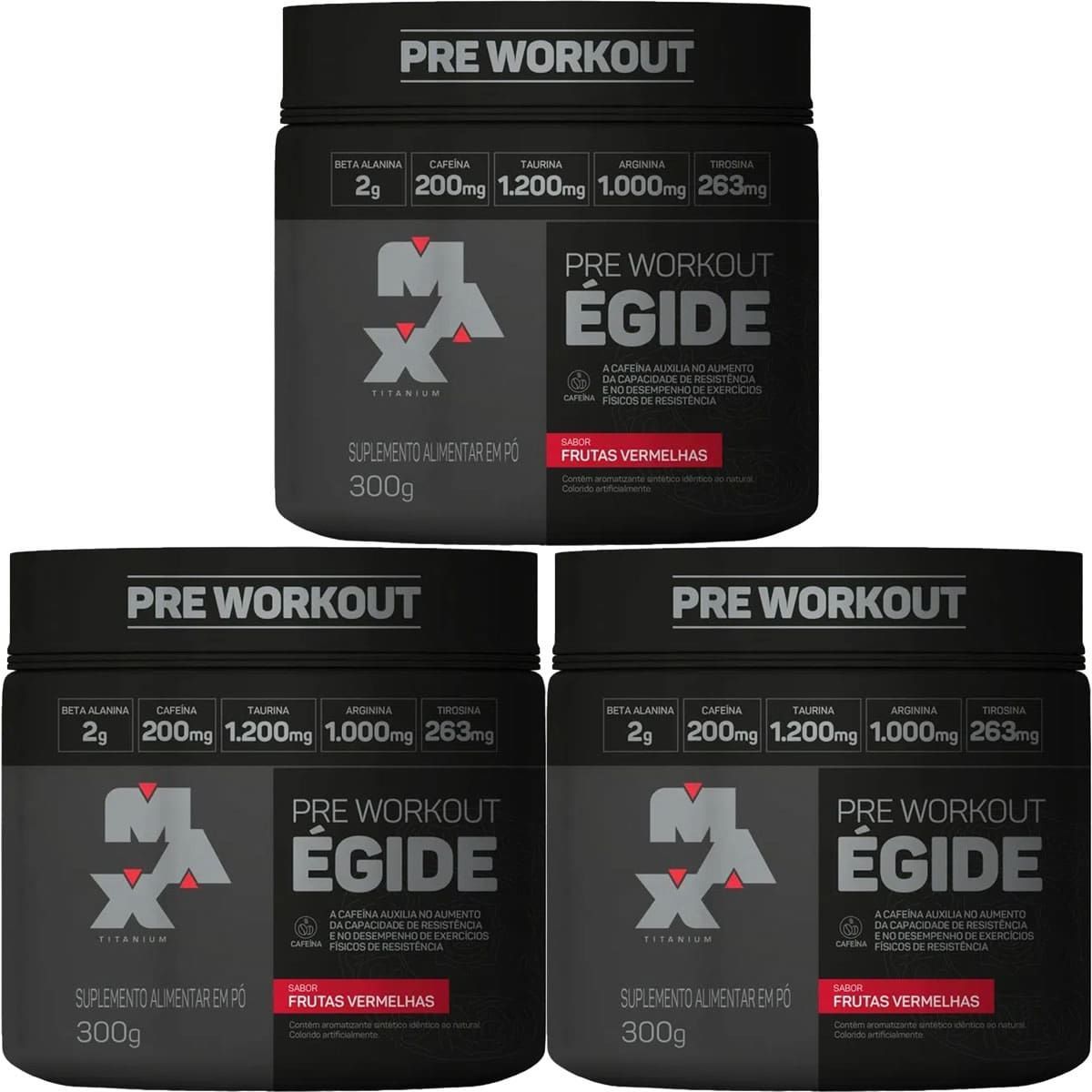 Kit 3X �gide Pre Workout - 300g Frutas Vermelhas - Max Titanium