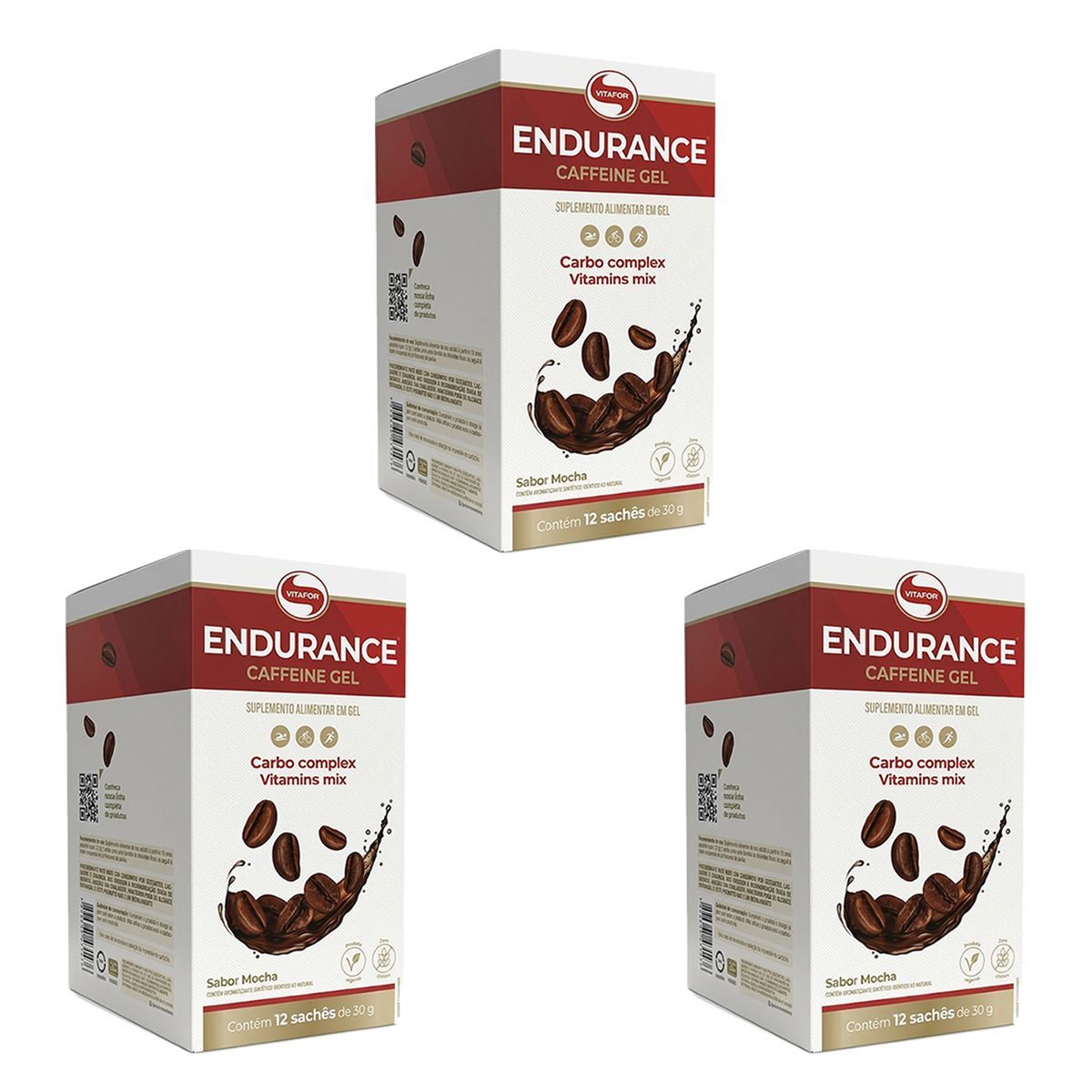 Kit 3X Endurance Caffeine Gel - 12 Sach�s 30g Mocha - Vitafor
