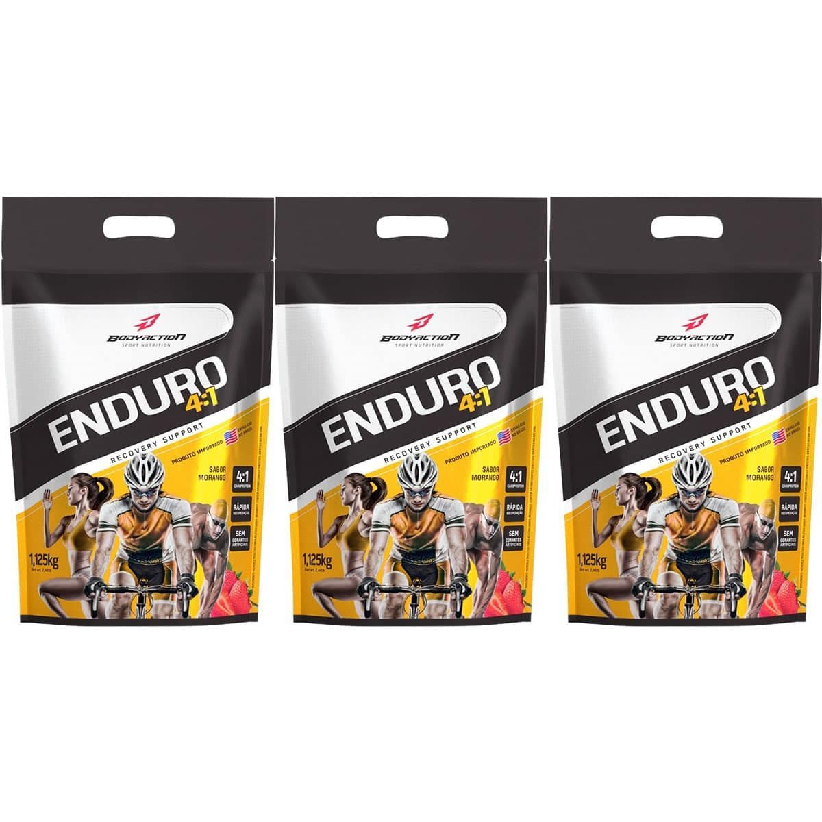 Kit 3X Enduro 4:1 - 1125g Morango Refil - BodyAction