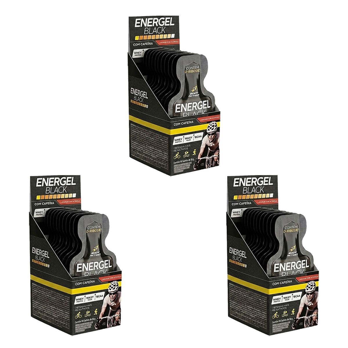 Kit 3X Energel Black - 10 Sach�s 30g Laranja Com Acerola - BodyAction