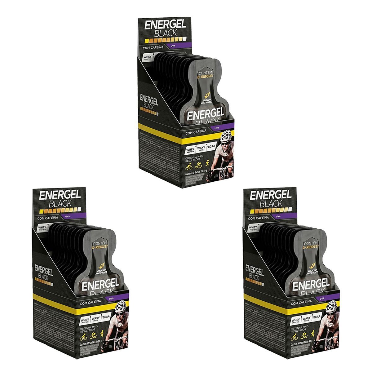 Kit 3X Energel Black - 10 Sach�s 30g Uva - BodyAction
