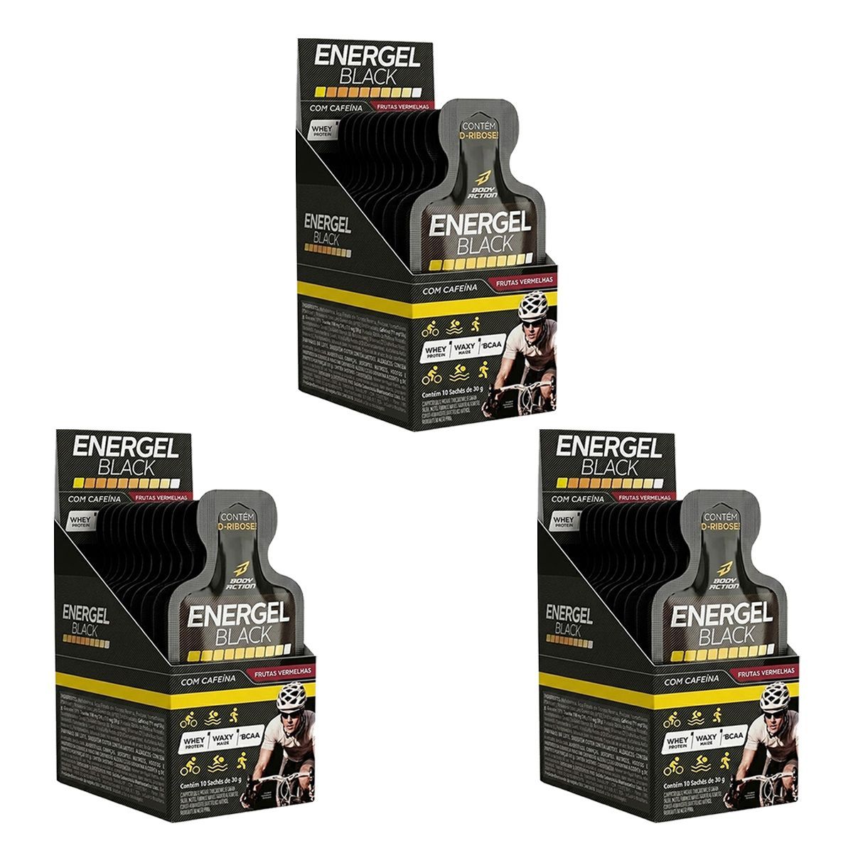 Kit 3X Energel Black - 10 Sach�s Frutas Vermelhas - BodyAction