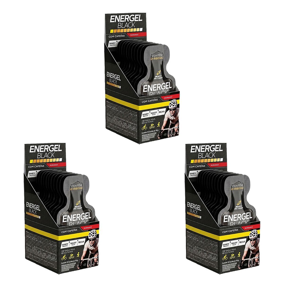 Kit 3X Energel Black - 10 Sach�s Morango - BodyAction