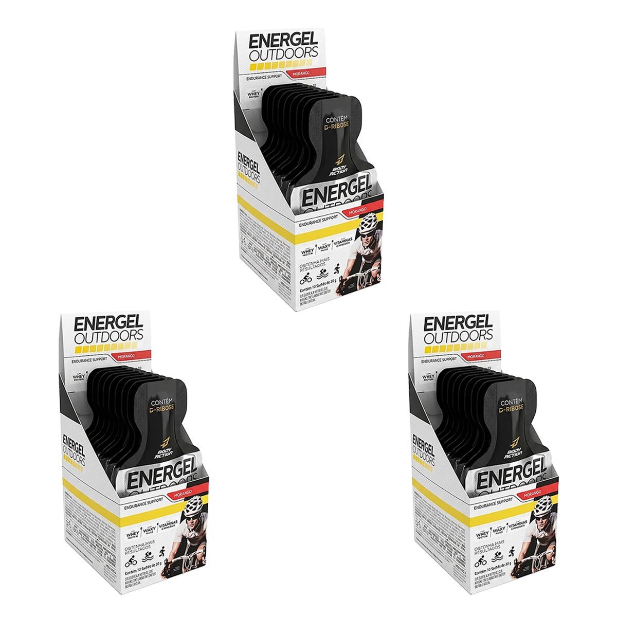 Kit 3X Energel Outdoors - 10 Unidades Morango - BodyAction