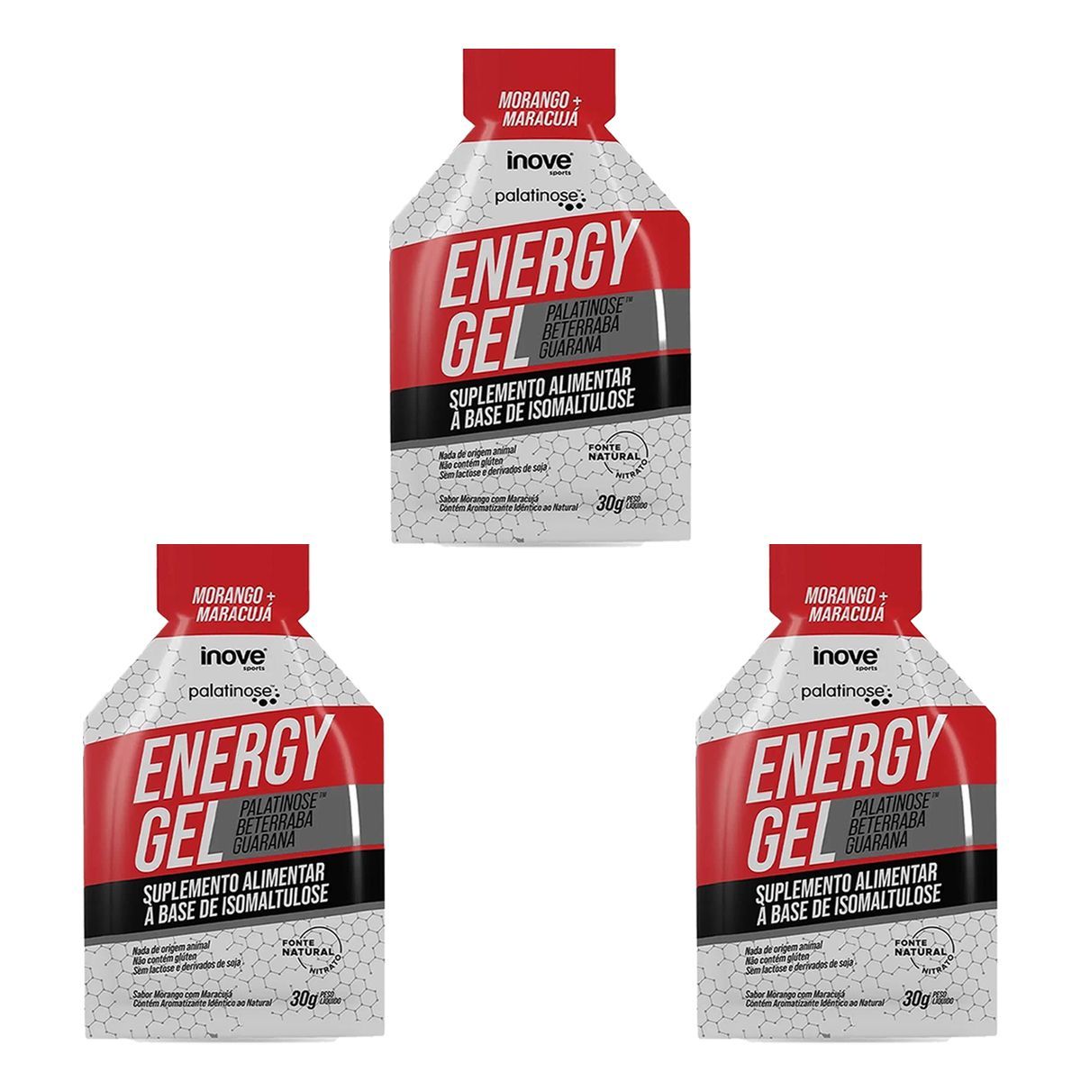 Kit 3X Energy Gel - 1 Sach�s 30g Morango + Maracuj� - Inove Sports