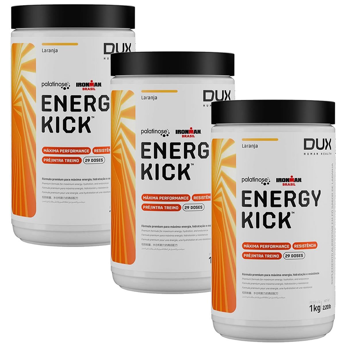 Kit 3X Energy Kick - 1000g Laranja - Dux Nutrition