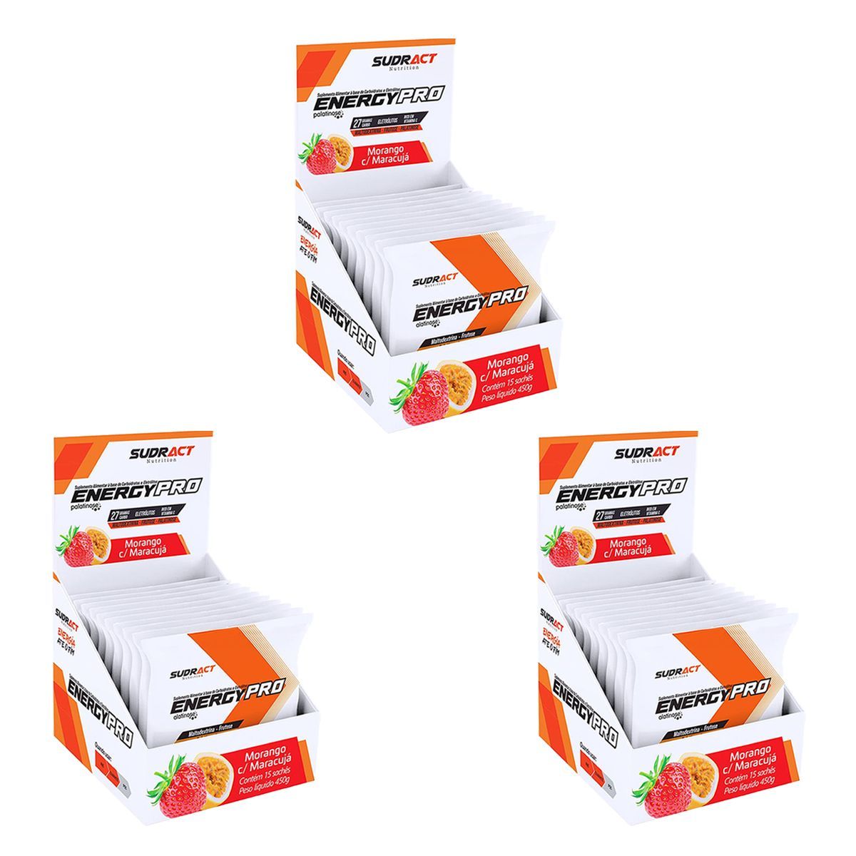 Kit 3X Energy Pro - 15 Sach�s 30g Morango com Maracuj� - Sudract Nutrition
