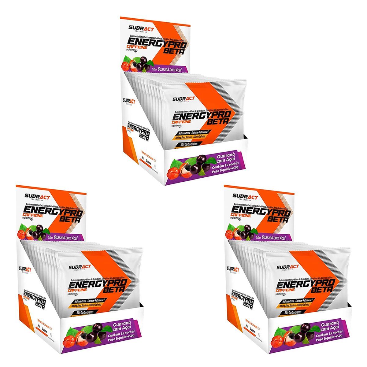 Kit 3X Energy Pro Beta - 15 Sach�s 30g Guaran� com A�a� - Sudract Nutrition