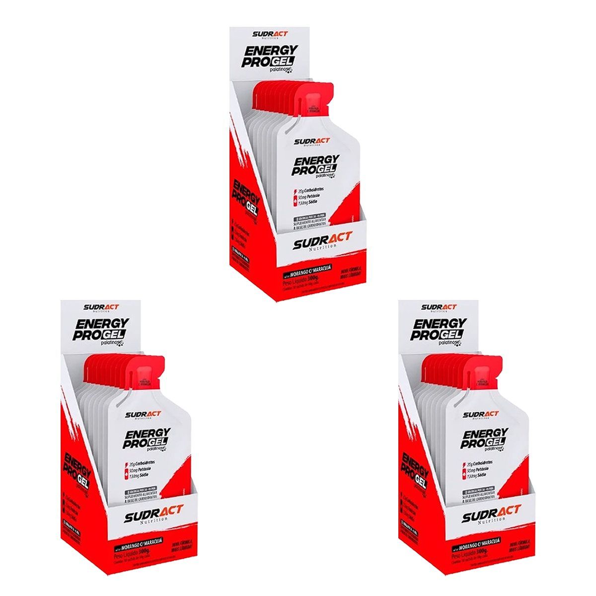 Kit 3X Energy Pro Gel - 10 Sach�s 30g Morango com Maracuj� - Sudract Nutrition