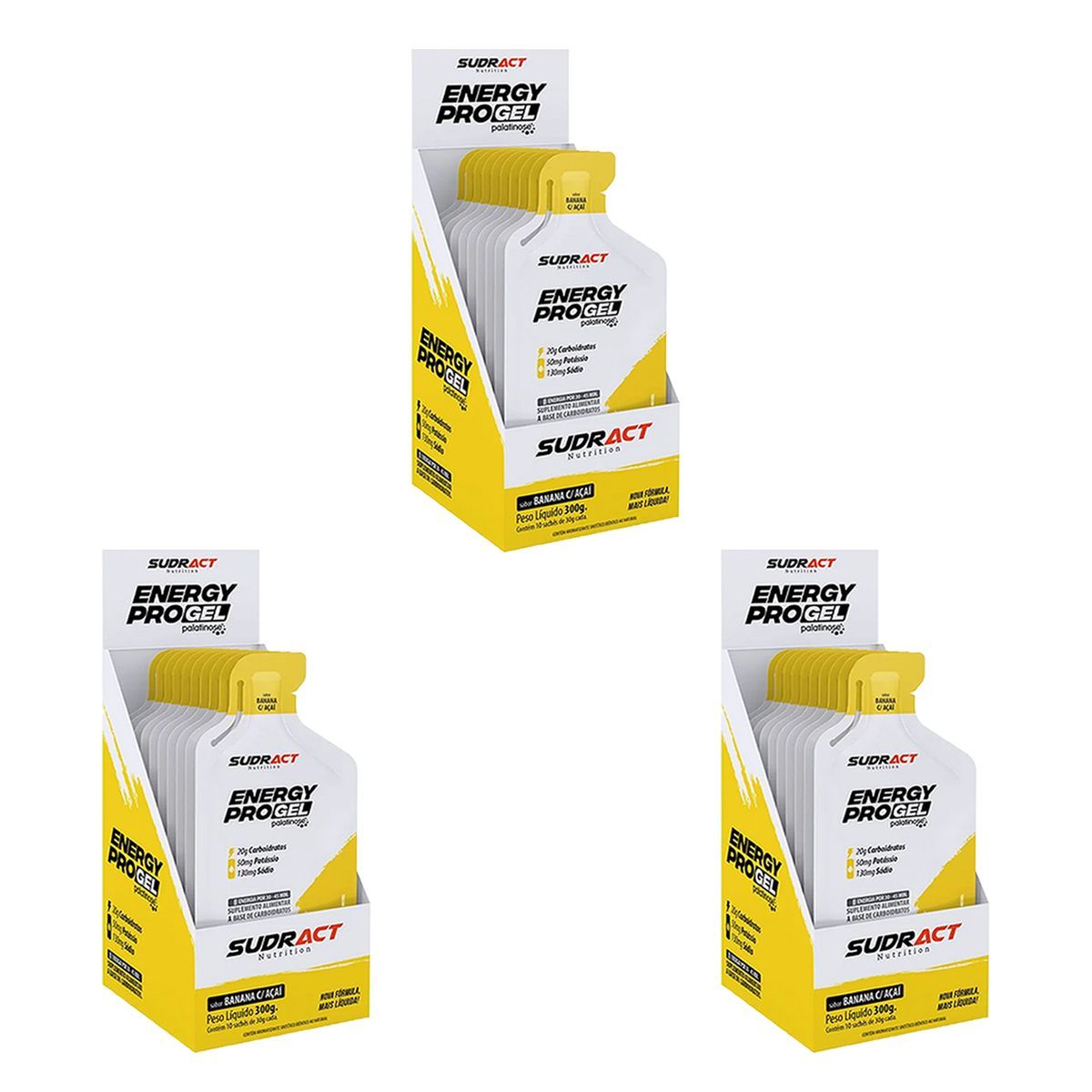 Kit 3X Energy Pro Gel - 10 sach�s de 30g Banana com A�a� - Sudract Nutrition