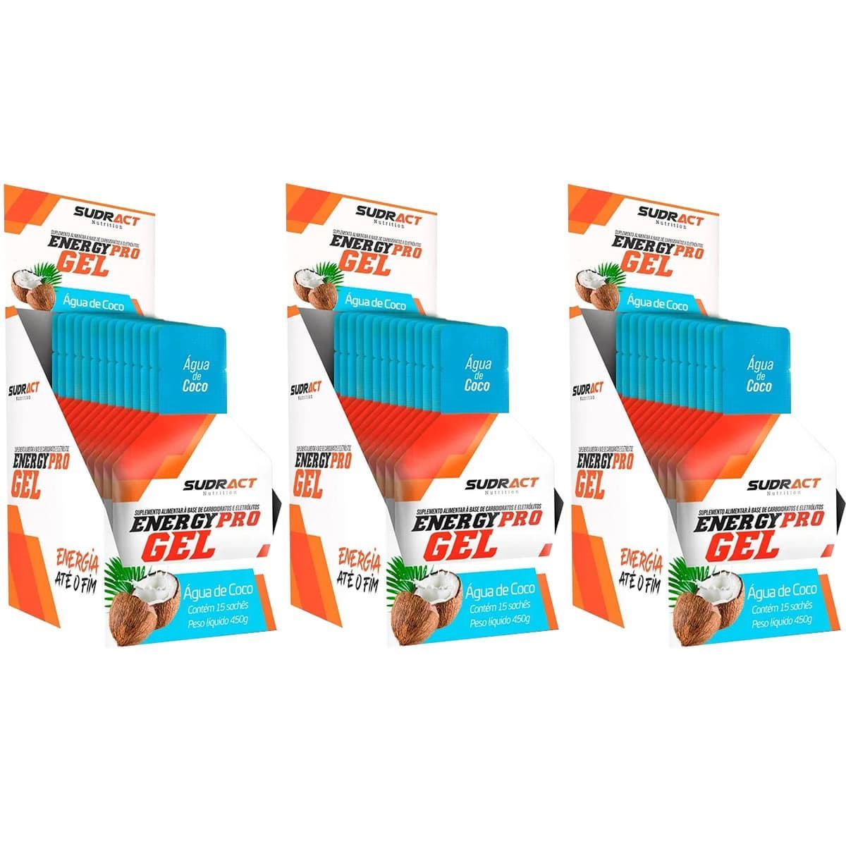 Kit 3X Energy Pro Gel - 15 sach�s de 30g �gua de Coco - Sudract Nutrition