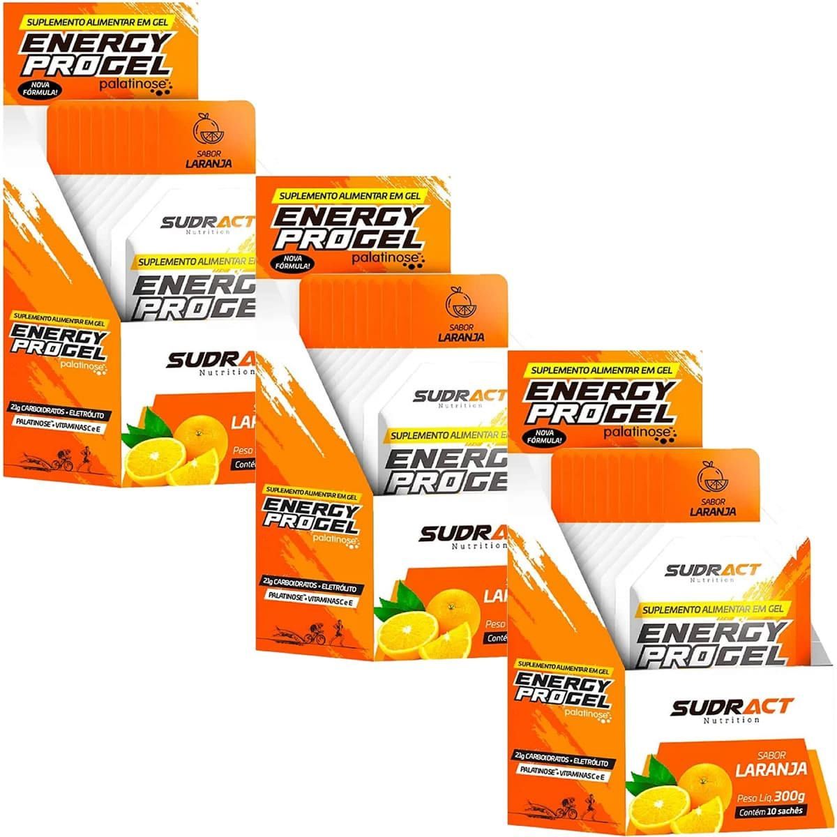 Kit 3X Energy Pro Gel - 15 sach�s de 30g Laranja - Sudract Nutrition