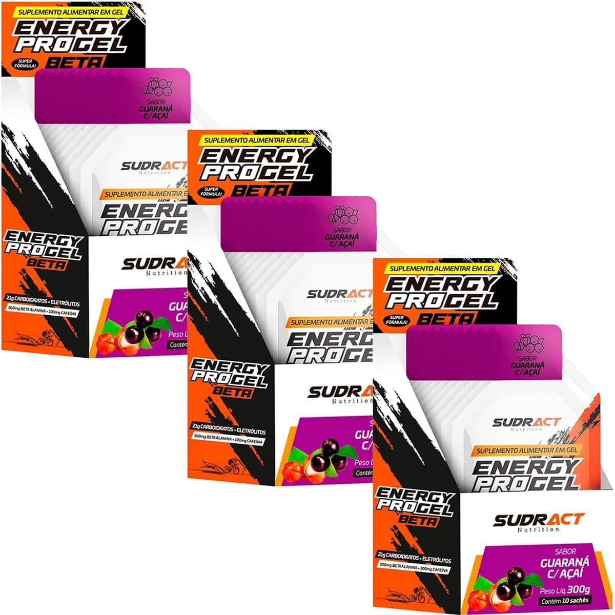 Kit 3X Energy Pro Gel Beta - 10 Sach�s 30g Guaran� Com A�a� - Sudract Nutrition	