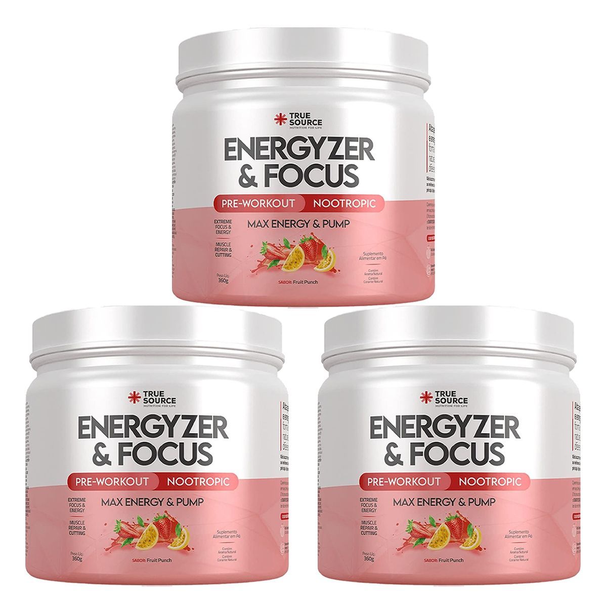 Kit 3X Energyzer & Focus - 450g Fruit Punch - True Source