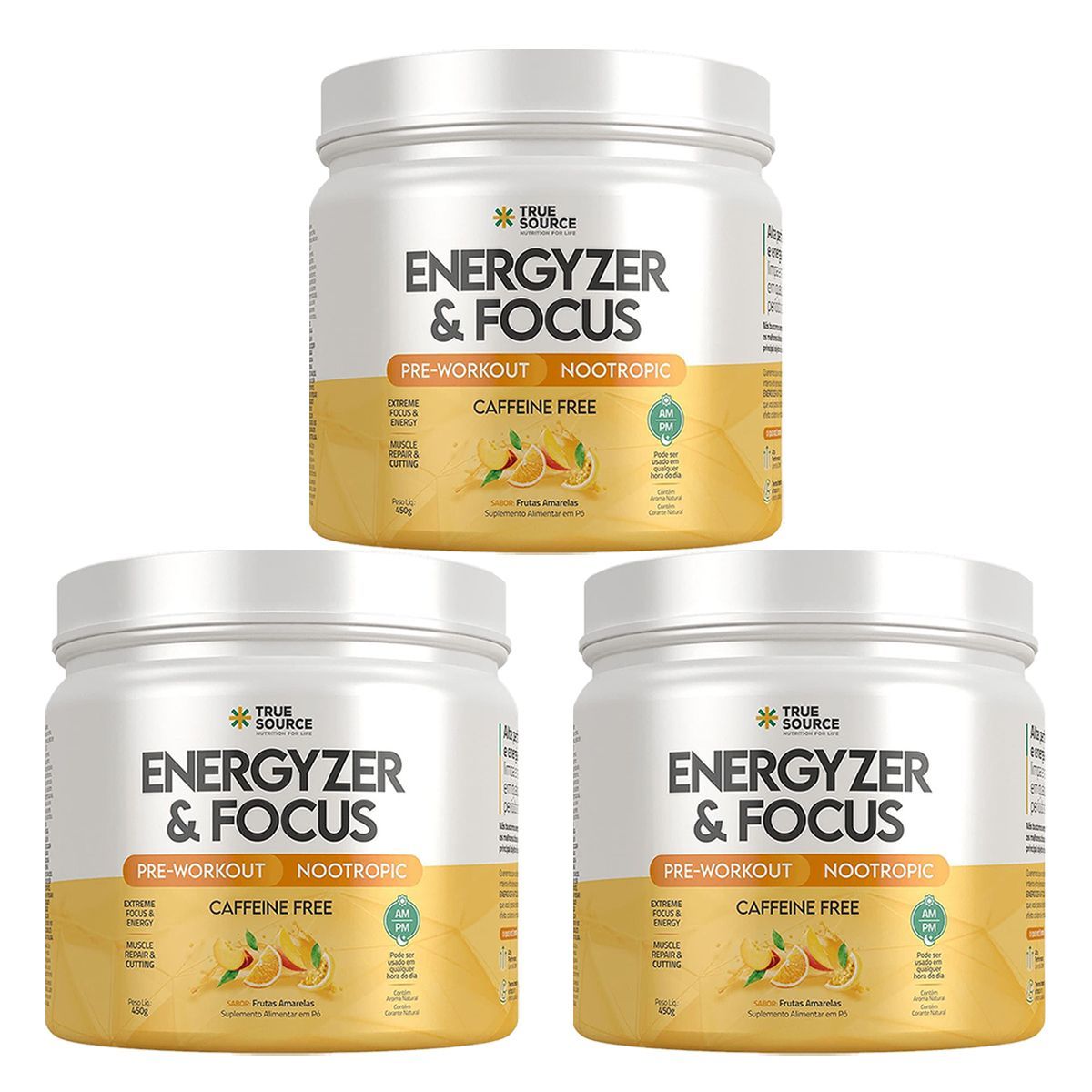 Kit 3X Energyzer & Focus - 450g Frutas Amarelas - True Source