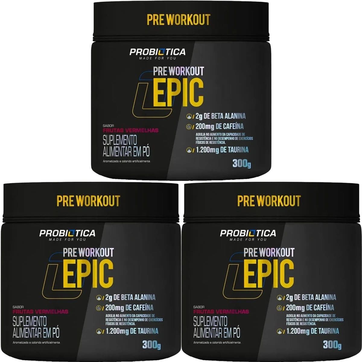 Kit 3X Epic Pr� Workout - 300g Frutas Vermelhas - Probi�tica