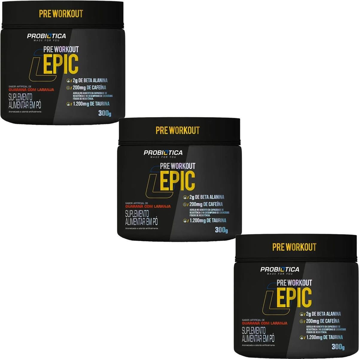 Kit 3X Epic Pr� Workout - 300g Guaran� com Laranja - Probi�tica