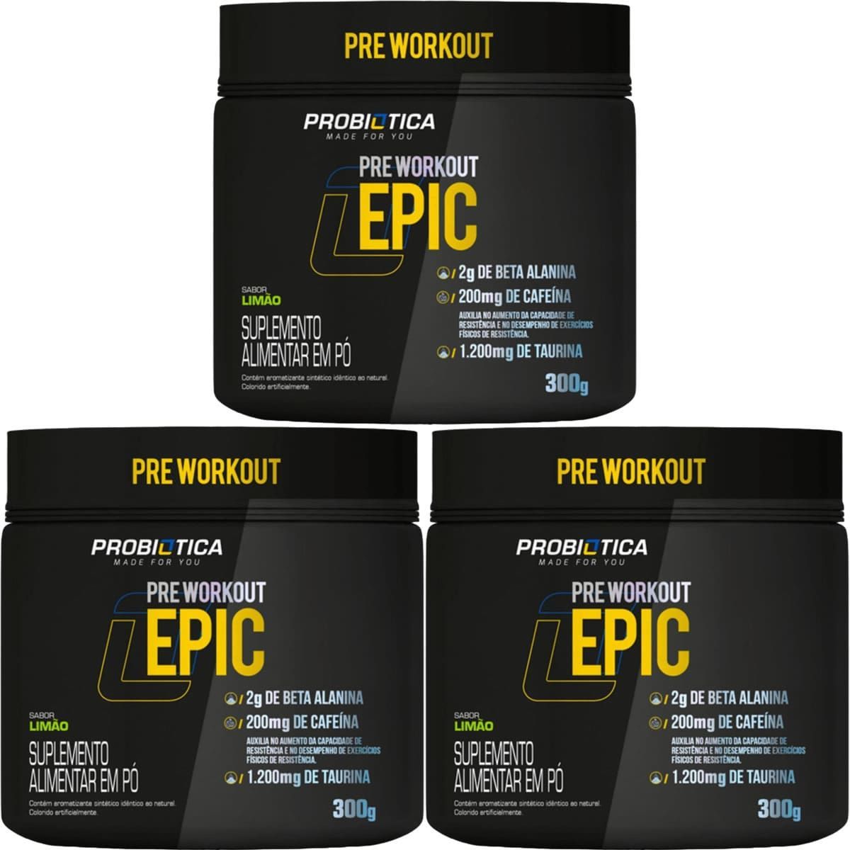 Kit 3X Epic Pr� Workout - 300g Lim�o - Probi�tica