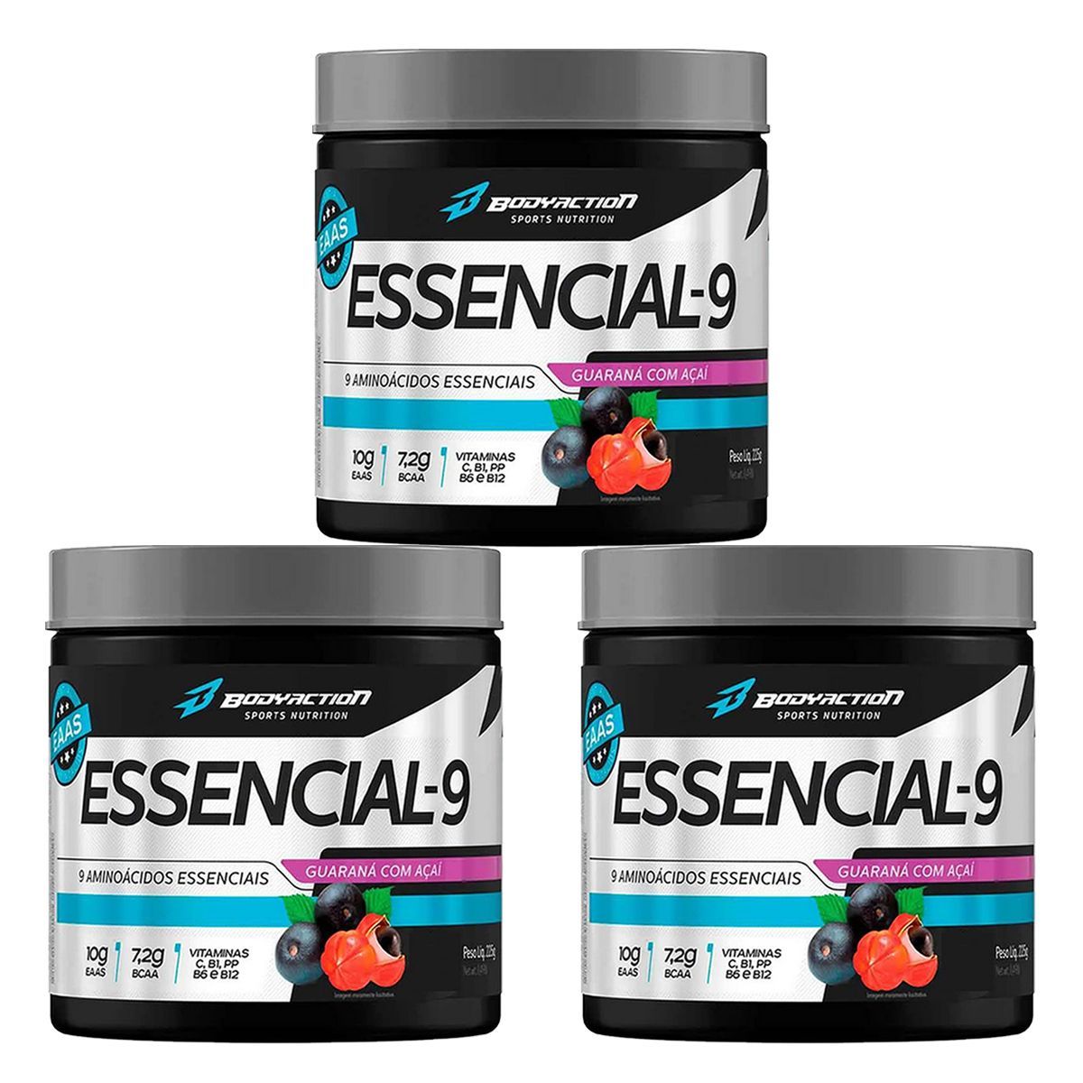 Kit 3X Essencial-9 - 225g Guaran� com A�a� - Body Action