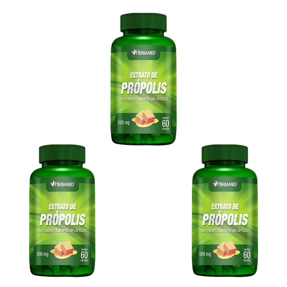 Kit 3X Extrato de Pr�polis 500mg - 60 C�psulas - Herbamed