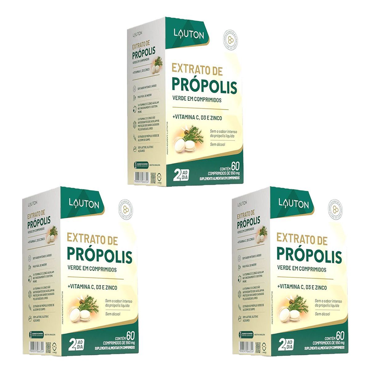 Kit 3X Extrato de Pr�polis Verde Liofilizado - 60 C�psulas - Lauton Nutrition