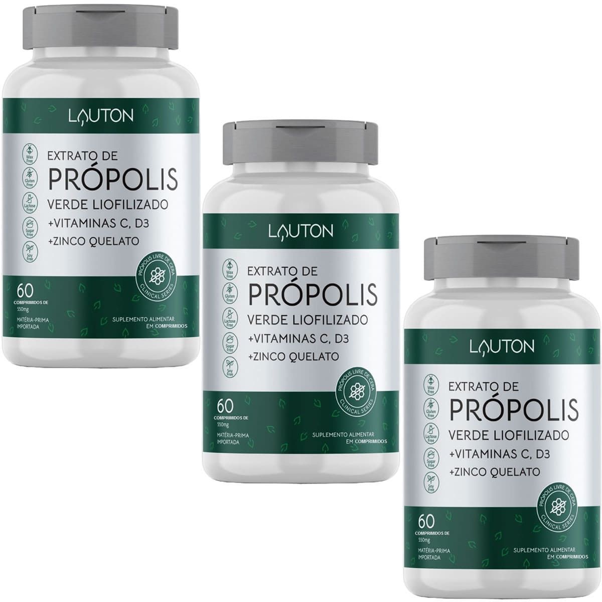 Kit 3X Extrato de Pr�polis Verde Liofilizado - 60 Comprimidos - Lauton Nutrition