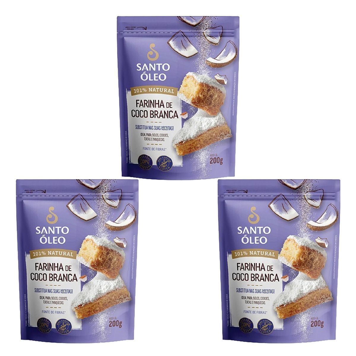 Kit 3X Farinha de Coco Branca - 200g - Santo �leo