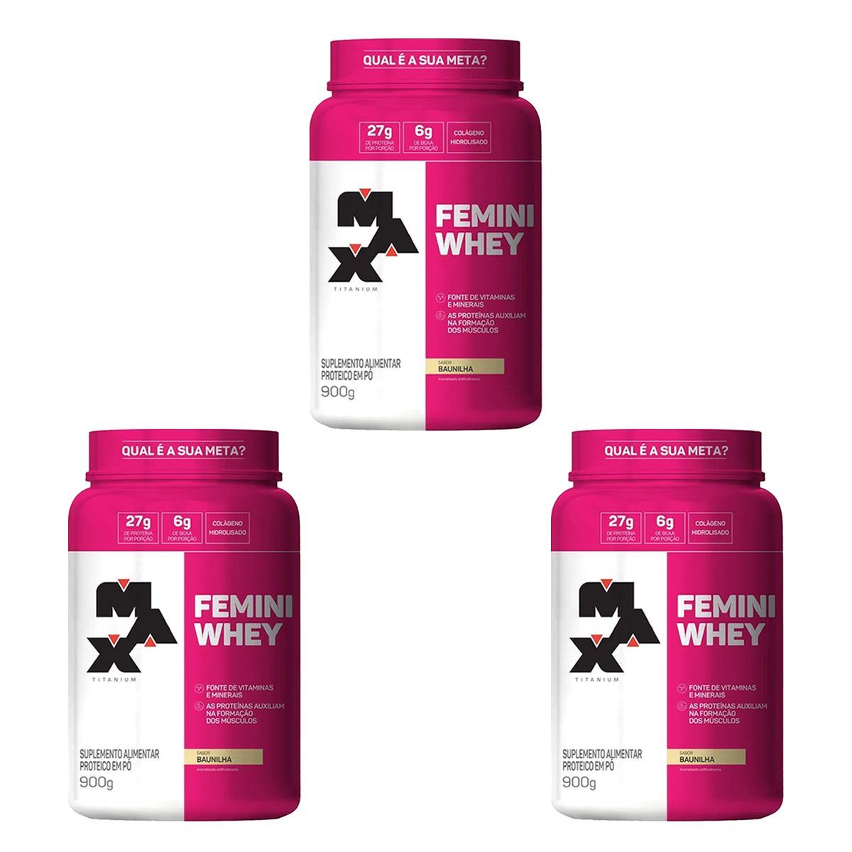 Kit 3x Femini Whey 900g Baunilha - Max Titanium