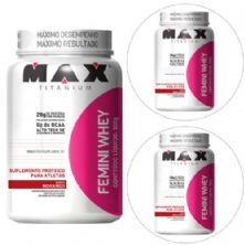 Kit 3x Femini Whey 900g Morango - Max Titanium