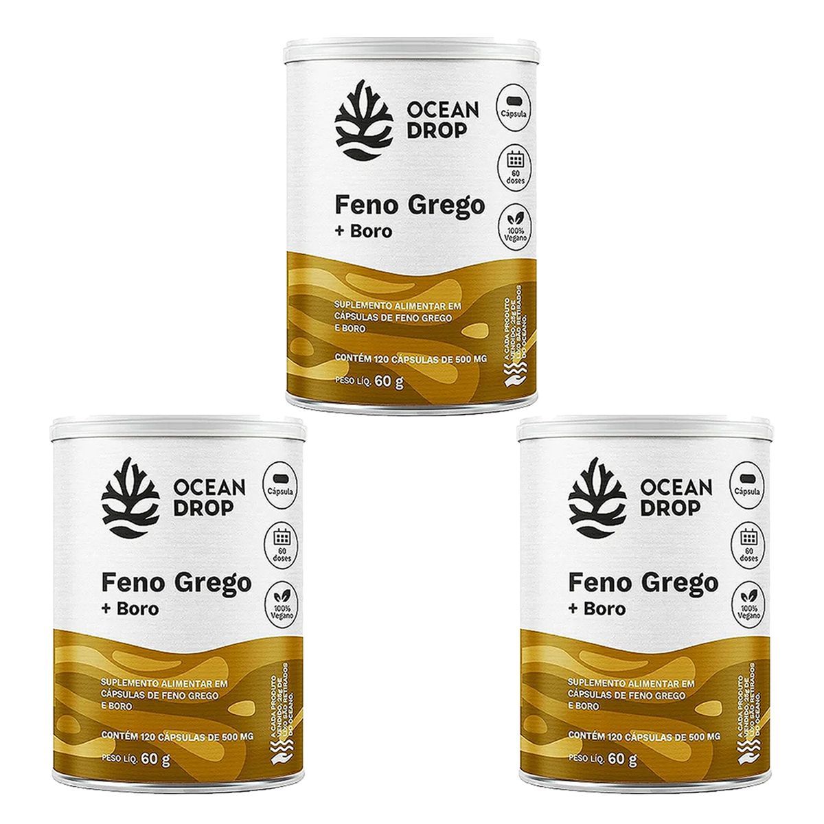 Kit 3X Feno Grego + Boro - 120 C�psulas - Ocean Drop