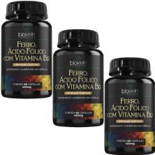 Kit 3X Ferro, �cido F�lico e Vitamina B12 - 60 C�psulas - Bioklein